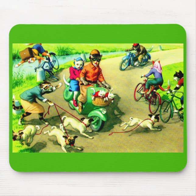 Mainzer cats on motorcycles and bikes mouse mat (Front)