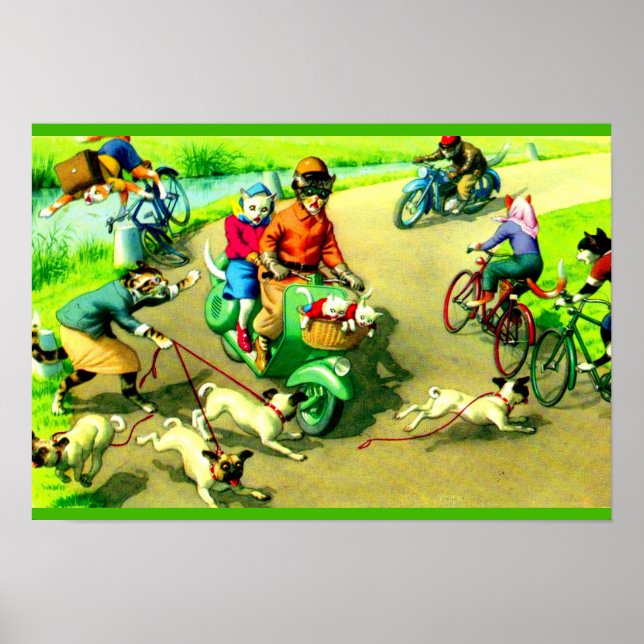 Mainzer cats on motorcycles and bikes poster (Front)