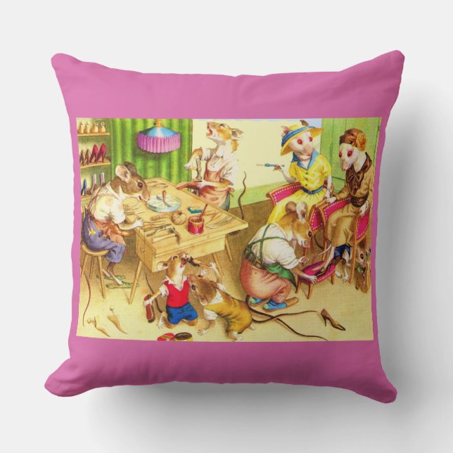 Mainzer mice cobblers and shoe store print cushion (Front)