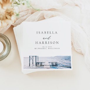 MAIRI Lake Pier Destination Watercolor Wedding Napkin