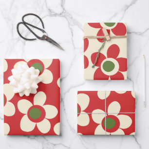 Maisie Flowers Whimsical Christmas Floral Pattern Wrapping Paper Sheet