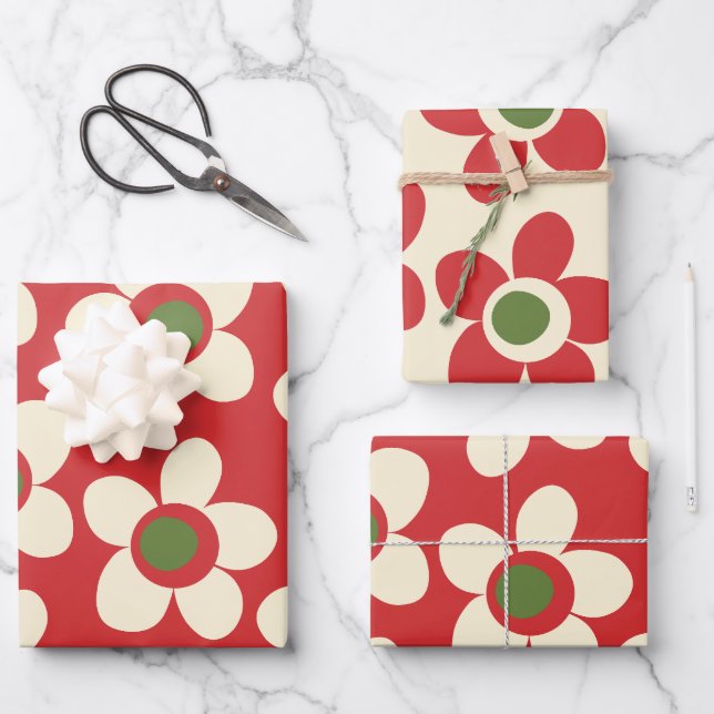 Maisie Flowers Whimsical Christmas Floral Pattern  Wrapping Paper Sheet (Front)