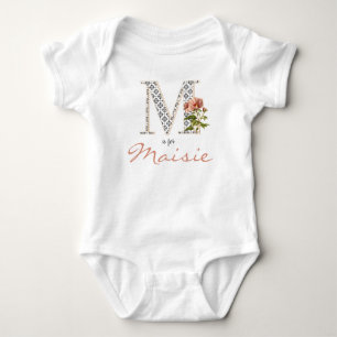 Maisie Name Reveal Floral Letter M Girl Flower Baby Bodysuit