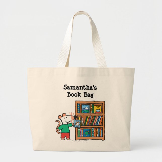 Maisy and a Bookshelf of Books Large Tote Bag (Front)
