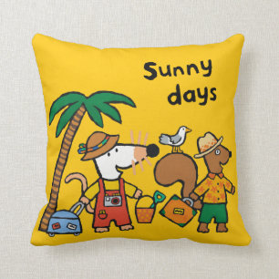 Maisy and Cyril with Palm Tree at the Beach Cushion