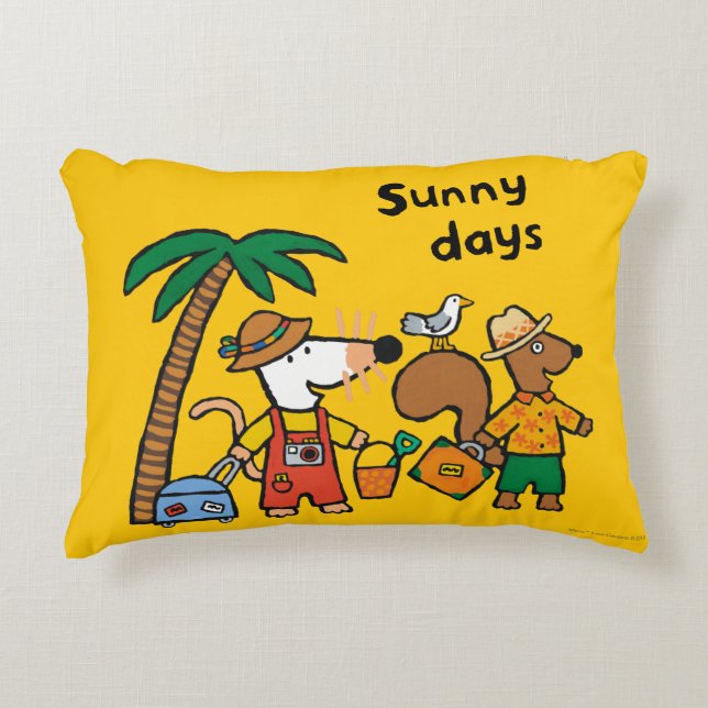 Maisy and Cyril with Palm Tree at the Beach Decorative Cushion (Front)