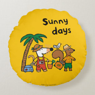 Maisy and Cyril with Palm Tree at the Beach Round Cushion
