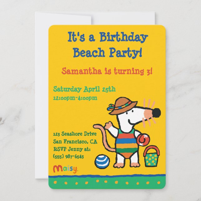 Maisy at the Beach Birthday Invitation (Front)