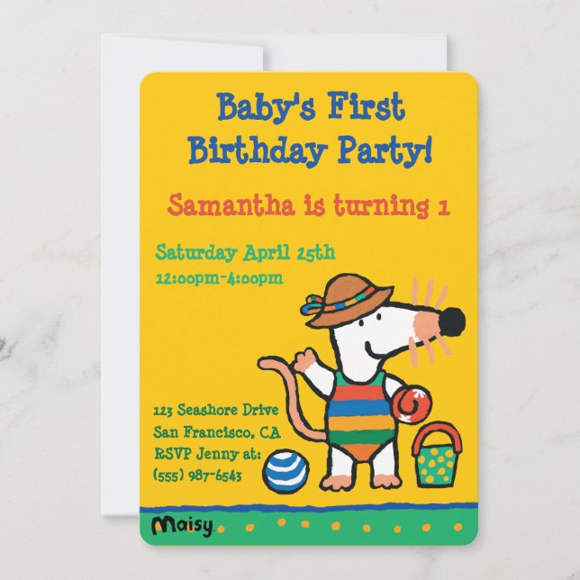 Maisy at the Beach Birthday Invitation (Front)