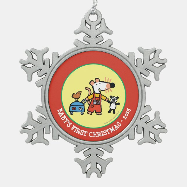 Maisy Ready for Vacation with Luggage Snowflake Pewter Christmas Ornament (Front)