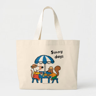 Maisy Writes Postcards under Blue Umbrella Large Tote Bag