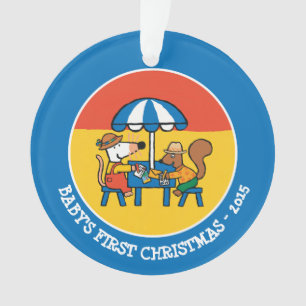 Maisy Writes Postcards under Blue Umbrella Ornament