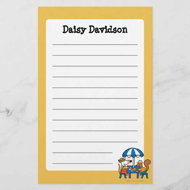 Maisy Writes Postcards under Blue Umbrella Stationery (Front)