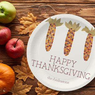 Maize or Indian Corn Happy Thanksgiving Paper Plate
