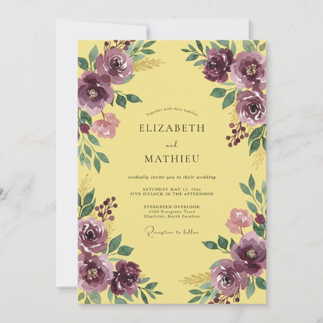 Maize Plum Leafy Wedding Invitation (Front)