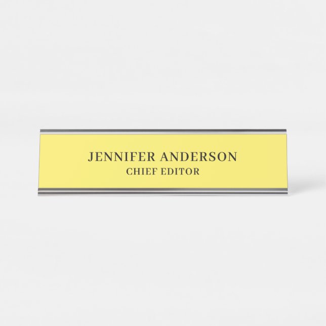 Maize Yellow Professional Modern Plain Minimalist Desk Name Plate (Front)