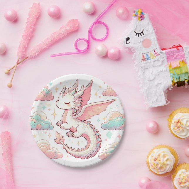 Majestic Adorable Dragon Baby Shower Paper Plate (Party)