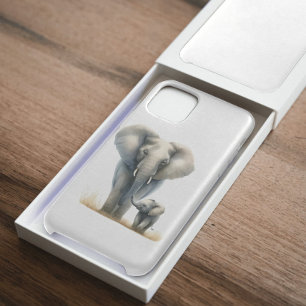 Majestic African Elephant and Baby in Watercolor  iPhone 15 Pro Max Case