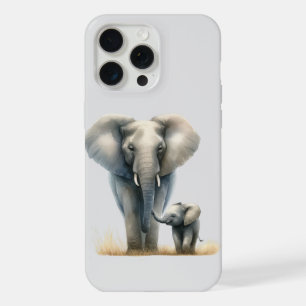 Majestic African Elephant and Baby in Watercolor iPhone 15 Pro Max Case