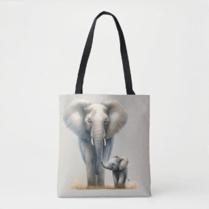 Majestic African Elephant and Baby in Watercolor Tote Bag
