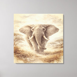 Majestic African Elephant Watercolor Illustration Canvas Print