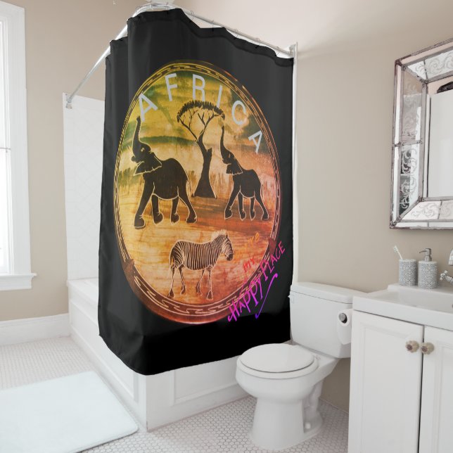 Majestic African Elephant Zebra Savannah Art Print Shower Curtain (In Situ)