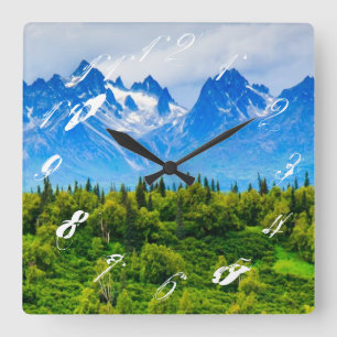 Majestic Alaska Mountains Square Wall Clock