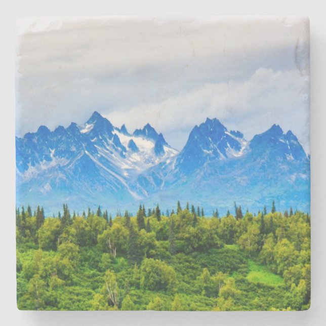 Majestic Alaska Mountains Stone Coaster (Front)