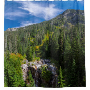 Majestic Alpine Waterfall Landscape Shower Curtain
