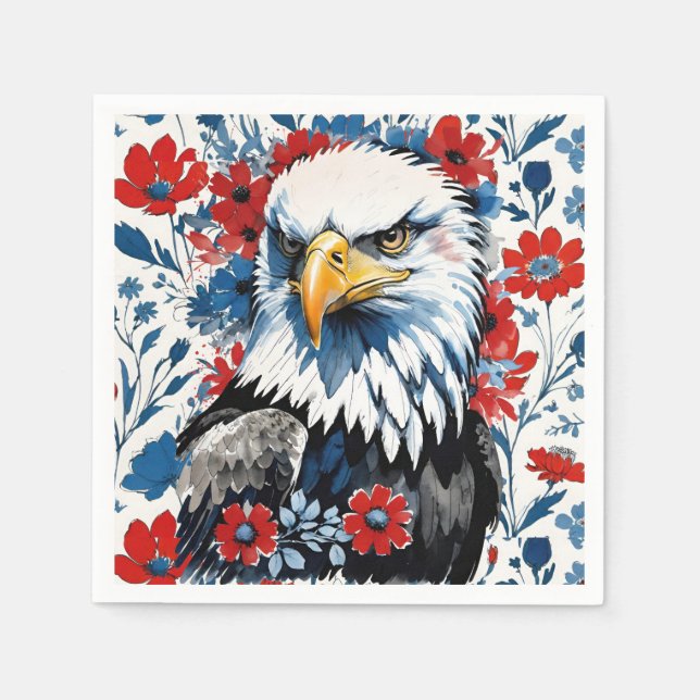 Majestic American Bald Eagle Floral Napkin (Front)