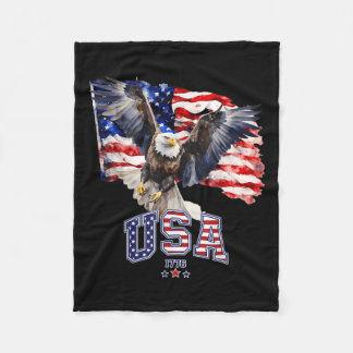 Majestic American Bald Eagle With Usa Flag 4th Of Fleece Blanket