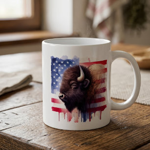 Majestic American Bison & Patriotic Flag Artwork Coffee Mug