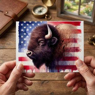 Majestic American Bison & Patriotic Flag Artwork Postcard