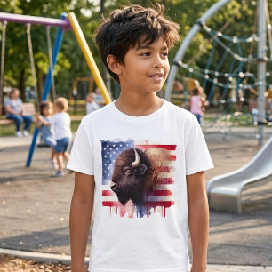 Majestic American Bison & Patriotic Flag Artwork T-Shirt