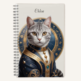 Majestic American Shorthair Cat in Blue and Gold  Notebook