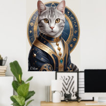 Majestic American Shorthair Cat in Blue and Gold 