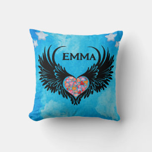 Majestic Angel with Black Wings Cushion