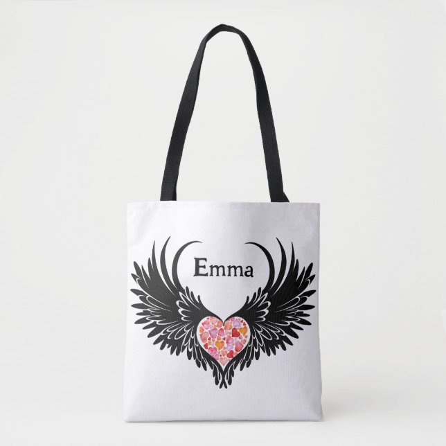Majestic Angel with Black Wings Tote Bag (Front)