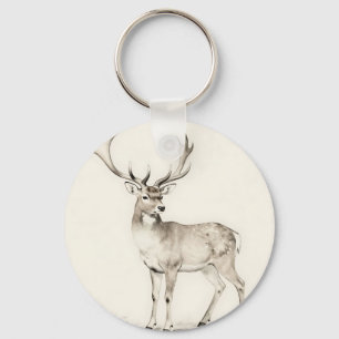 Majestic Antlered Deer Sketch Key Ring
