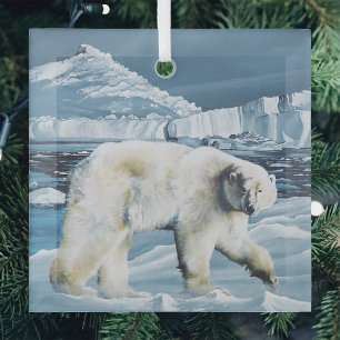 Majestic Arctic Polar Bear Blue Glaciers Icebergs Glass Tree Decoration