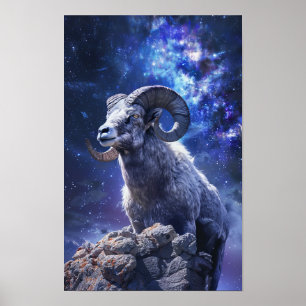 Majestic Aries Astrology Realistic Painting Poster