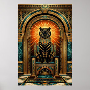 Majestic Art Deco Tiger Gold Foil Style Poster