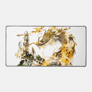Majestic Asian Mythology Dragon Temple Fantasy Desk Mat