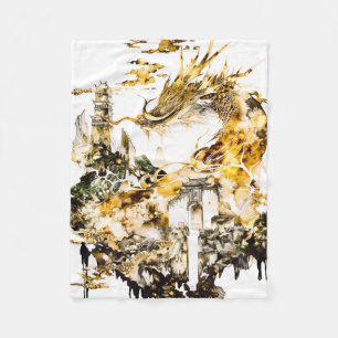 Majestic Asian Mythology Dragon Temple Fantasy Fleece Blanket
