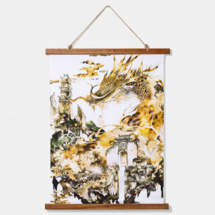 Majestic Asian Mythology Dragon Temple Fantasy Hanging Tapestry