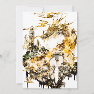 Majestic Asian Mythology Dragon Temple Fantasy Holiday Card