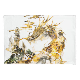Majestic Asian Mythology Dragon Temple Fantasy Pillowcase
