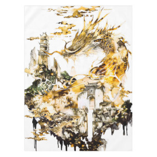 Majestic Asian Mythology Dragon Temple Fantasy  Tablecloth
