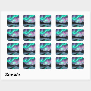 Majestic Aurora Borealis Over Snowy Landscape Square Sticker