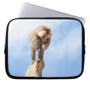 Majestic Baboon on Mountain Peak Laptop Sleeve